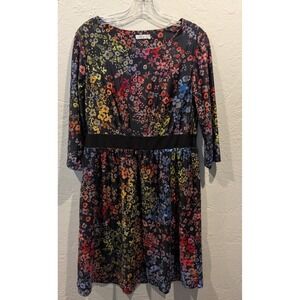 Triste Women's Dress XO Black/Multi Floral‎ Long Sleeve Side Zip Closure